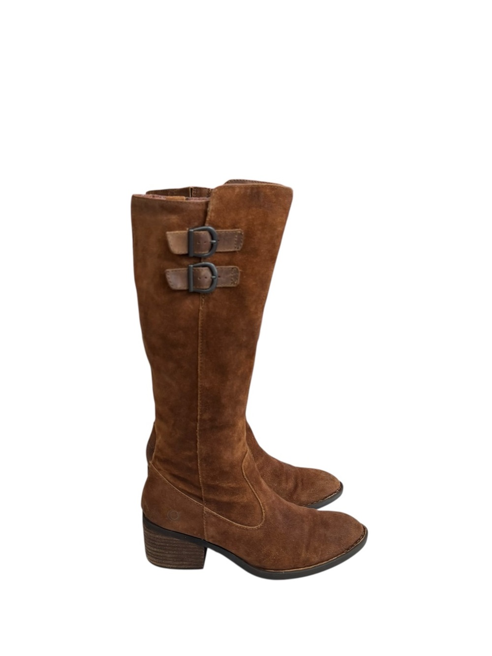 Born Brown Suede Knee-High Buckle Boots